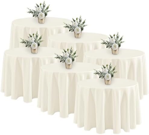 6 Pack Ivory Round Tablecloths 120 Inch for 48"-96" Tables in Ivory