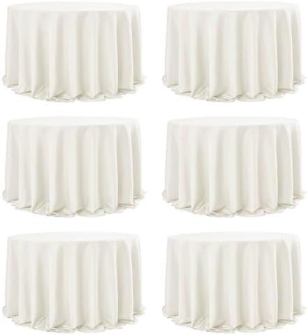 6-Pack Ivory Round Tablecloths, 132 in, for 6-8 Ft Round Tables in Ivory