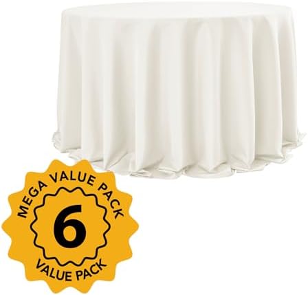 6-Pack Ivory Round Tablecloths, 132 in, for 6-8 Ft Round Tables in Ivory, alternate view 2