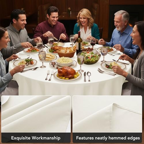 6-Pack Ivory Round Tablecloths, 132 in, for 6-8 Ft Round Tables in Ivory, alternate view 4