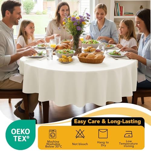 6-Pack Ivory Round Tablecloths, 132 in, for 6-8 Ft Round Tables in Ivory, alternate view 7
