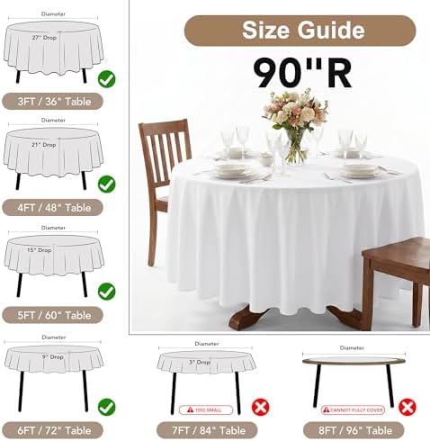 6 Pack Ivory Round Tablecloths 90 Inch for 36"-72" Tables in Ivory, alternate view 4