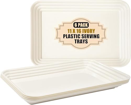 6-Pack Ivory Serving Trays for Entertaining-16 x 11" Serving Platters for Snacks, Fruit, Cookies, Dessert