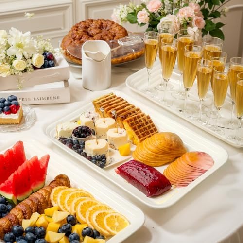 6-Pack Ivory Serving Trays for Entertaining-16 x 11" Serving Platters for Snacks, Fruit, Cookies, Dessert, alternate view 2