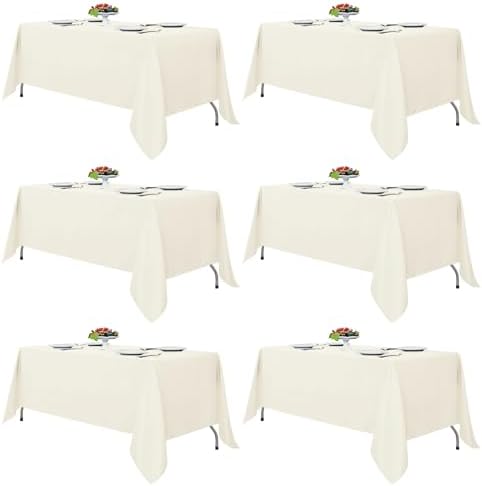 6 Pack Ivory Tablecloths 70x108 Inch for 6 Foot Rectangle Tables in 70x108 Inch in Ivory
