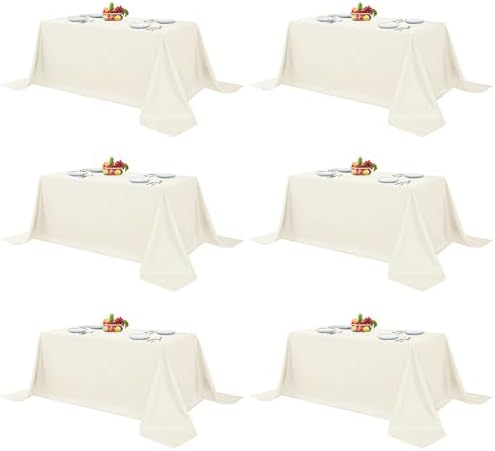 6 Pack Ivory Tablecloths 90x132 Inch for 6 Foot Rectangle Tables in 90x132 Inch in Ivory