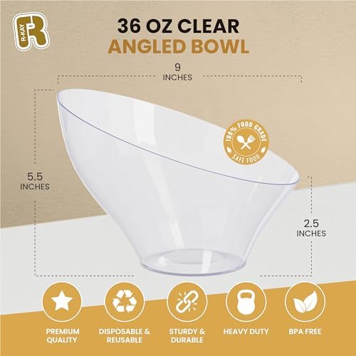 6 Pack Large Plastic Bowls - Premium Clear bowls - Plastic Serving Bowls Heavy Duty For Weddings Catering, alternate view 3