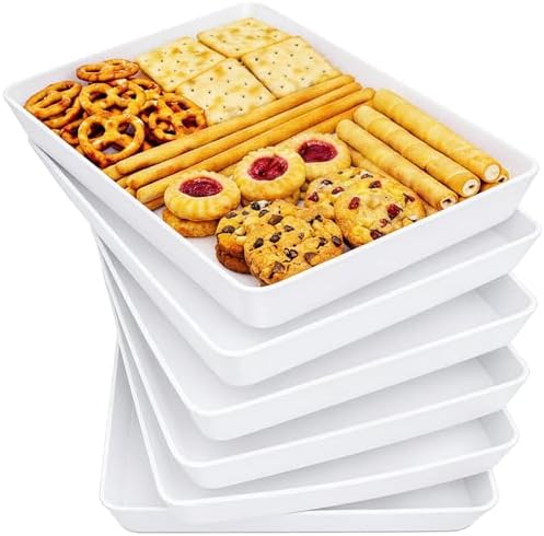 6-Pack Large Serving Tray, 14.5 x 9.5 Plastic Food Serving Platter in White
