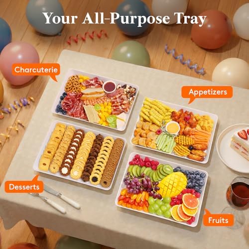 6-Pack Large Serving Tray, 14.5 x 9.5 Plastic Food Serving Platter in White, alternate view 5