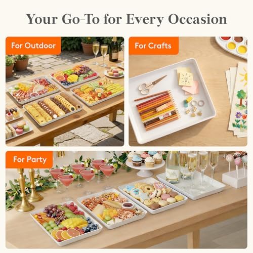6-Pack Large Serving Tray, 14.5 x 9.5 Plastic Food Serving Platter in White, alternate view 6