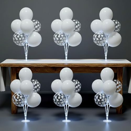 6 Pack Light Up Balloon Centerpieces for Table, Pump Included in 12 inches in White