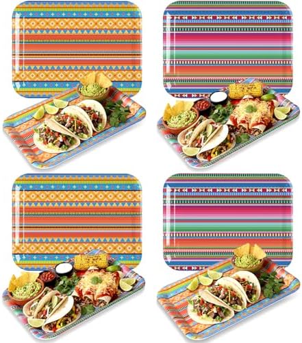 6 Pack Mexican Melamine Serving Trays, 13 x 10 in Aztec Platters in 13 x 10 inch in Multicolor