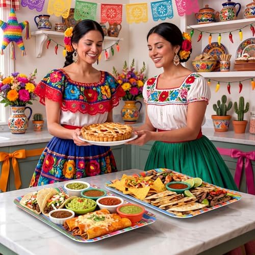 6 Pack Mexican Melamine Serving Trays, 13 x 10 in Aztec Platters in 13 x 10 inch in Multicolor, alternate view 2