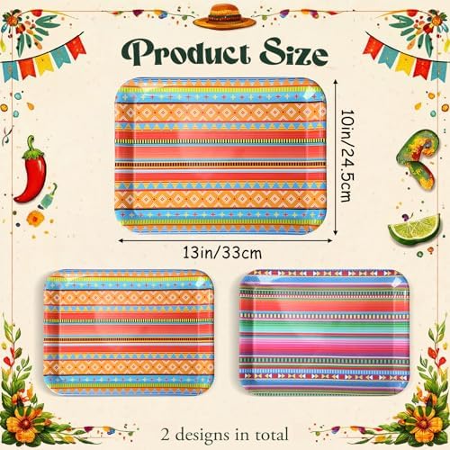 6 Pack Mexican Melamine Serving Trays, 13 x 10 in Aztec Platters in 13 x 10 inch in Multicolor, alternate view 3