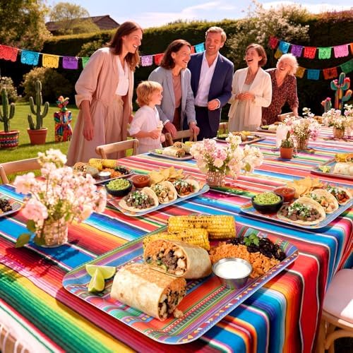 6 Pack Mexican Melamine Serving Trays, 13 x 10 in Aztec Platters in 13 x 10 inch in Multicolor, alternate view 5