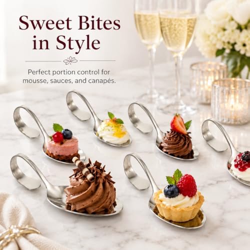 6 Pack Mini Appetizer Plates, Stainless Steel Tasting Spoons in Silver, alternate view 4