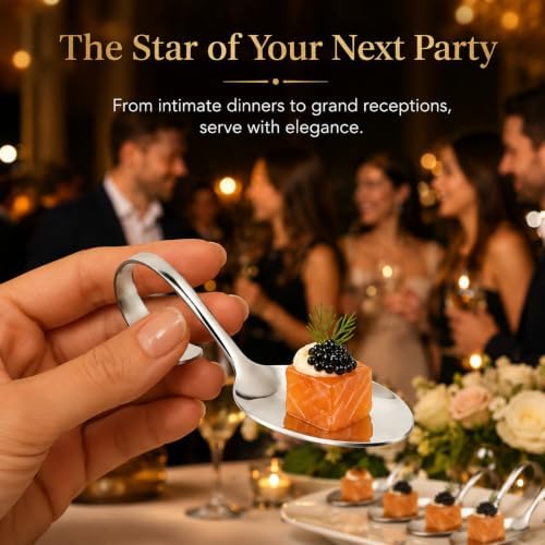 6 Pack Mini Appetizer Plates, Stainless Steel Tasting Spoons in Silver, alternate view 7