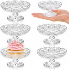 6 Pack Mini Glass Cake Plate, 4'' Single Cupcake Stand in Clear