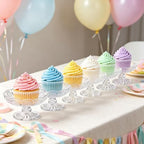 6 Pack Mini Glass Cake Plate, 4'' Single Cupcake Stand in Clear, alternate view 2