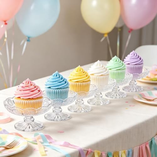 6 Pack Mini Glass Cake Plate, 4'' Single Cupcake Stand in Clear, alternate view 2