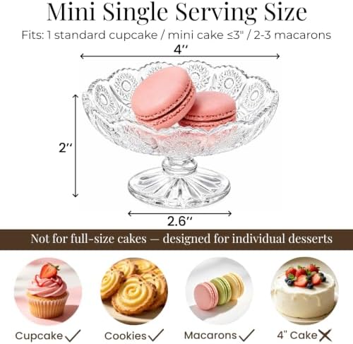 6 Pack Mini Glass Cake Plate, 4'' Single Cupcake Stand in Clear, alternate view 3