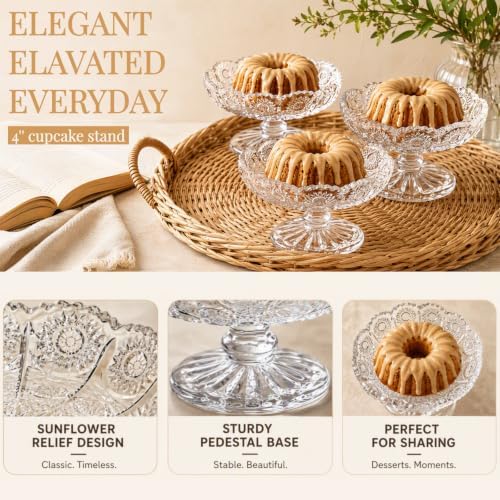 6 Pack Mini Glass Cake Plate, 4'' Single Cupcake Stand in Clear, alternate view 4