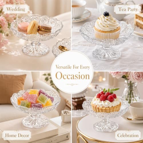 6 Pack Mini Glass Cake Plate, 4'' Single Cupcake Stand in Clear, alternate view 5