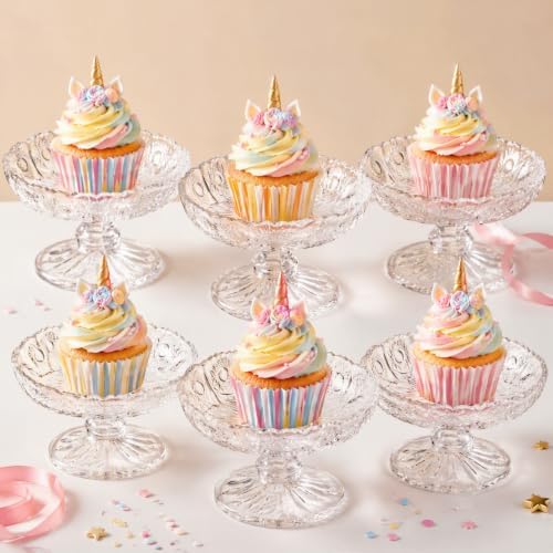 6 Pack Mini Glass Cake Plate, 4'' Single Cupcake Stand in Clear, alternate view 6