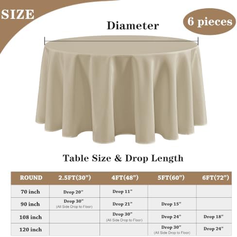 6 Pack Nature Tablecloths 70 Inch Round for 36"-48" Tables in Nature, alternate view 5