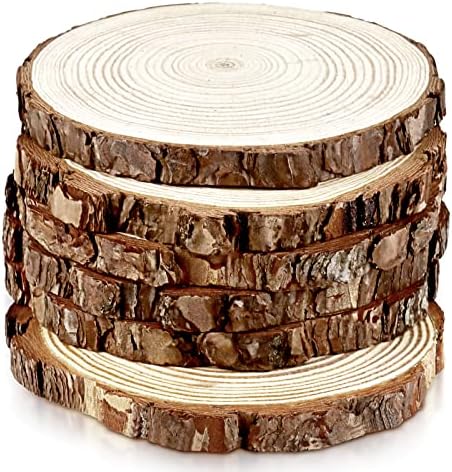 6 Pack Nature Unfinished Round Wood Slices, 7-8 Inches Wooden Circle, Large Wood Slabs for Weddings Centerpieces