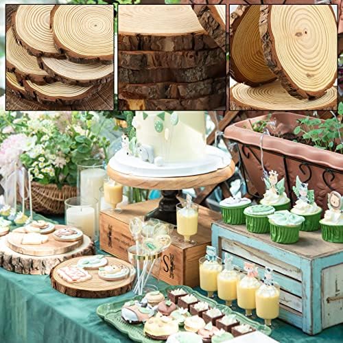6 Pack Nature Unfinished Round Wood Slices, 7-8 Inches Wooden Circle, Large Wood Slabs for Weddings Centerpieces, alternate