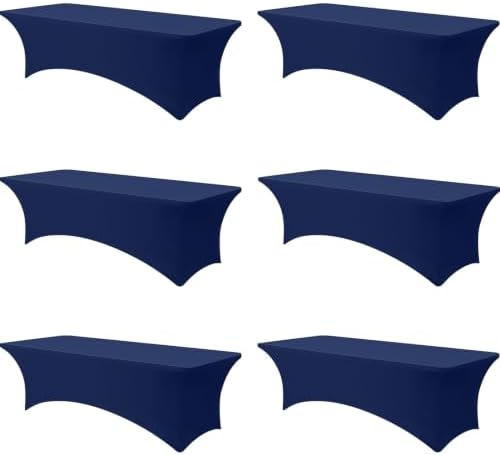 6-Pack Navy Blue Spandex Tablecloth for 8ft Rectangle Tables, Fitted Stretch Table Cover, Wrinkle-Resistant