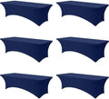 6-Pack Navy Blue Spandex Tablecloth for 8ft Rectangle Tables, Fitted Stretch Table Cover, Wrinkle-Resistant