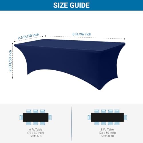 6-Pack Navy Blue Spandex Tablecloth for 8ft Rectangle Tables, Fitted Stretch Table Cover, Wrinkle-Resistant, alternate view 2
