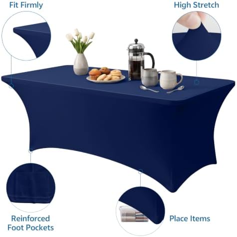 6-Pack Navy Blue Spandex Tablecloth for 8ft Rectangle Tables, Fitted Stretch Table Cover, Wrinkle-Resistant, alternate view 3