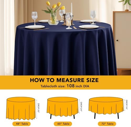 6-Pack Navy Round Tablecloths, 108 in, for 4-5 Ft Round Tables, alternate view 6
