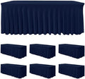 6 Pack Navy Spandex Table Covers 6ft Rectangle Ruffle Skirts for Party in 30x72 Inch| 6 Pack in Navy