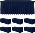 6 Pack Navy Spandex Table Covers 6ft Rectangle Ruffle Skirts for Party in 30x72 Inch| 6 Pack in Navy