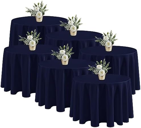 6 Pack Navy Tablecloths 108 Inch Round for 36"-84" Tables in Navy