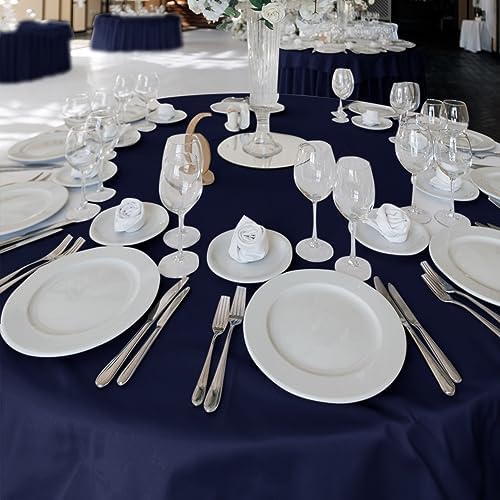 6 Pack Navy Tablecloths 108 Inch Round for 36"-84" Tables in Navy, alternate view 2