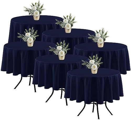 6 Pack Navy Tablecloths 70 Inch Round for 36"-48" Tables in Navy