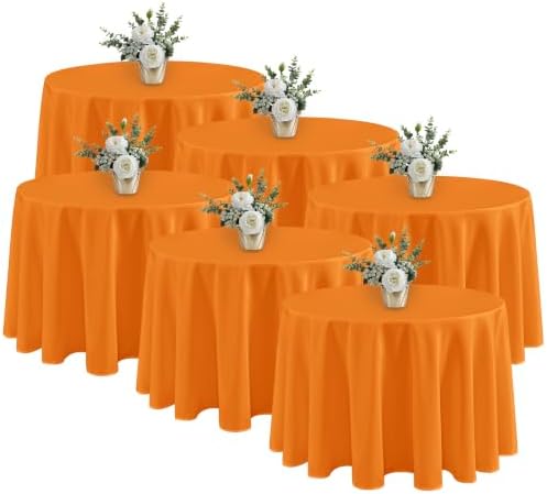 6 Pack Orange Tablecloths 120 Inch Round for 48"-96" Tables in Orange