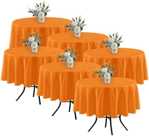 6 Pack Orange Tablecloths 70 Inch Round for 36"-48" Tables in Orange