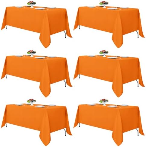 6 Pack Orange Tablecloths 70x108 Inch for 6 Foot Rectangle Tables in 70x108 Inch in Orange