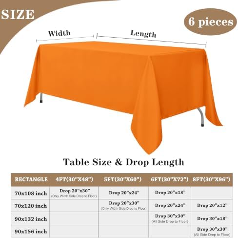 6 Pack Orange Tablecloths 70x108 Inch for 6 Foot Rectangle Tables in 70x108 Inch in Orange, alternate view 5