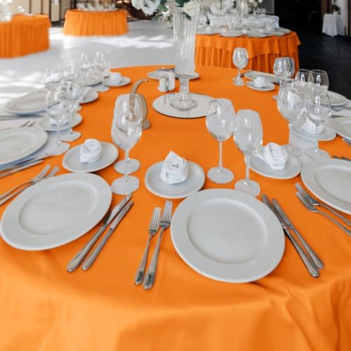 6 Pack Orange Tablecloths 90 Inch Round for 36"-72" Tables in Orange, alternate view 2