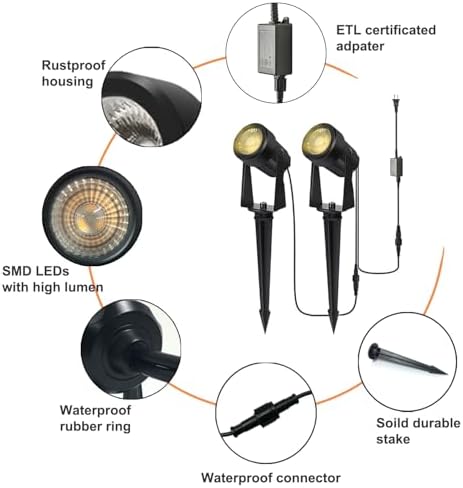 6 Pack Outdoor Landscape Lights with Transformer, LED Spotlights, alternate view 3