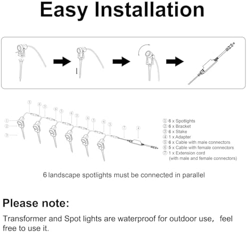 6 Pack Outdoor Landscape Lights with Transformer, LED Spotlights, alternate view 6
