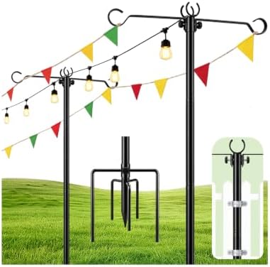 6 Pack Outdoor String Light Poles 10 ft with Detachable Side Crossbars