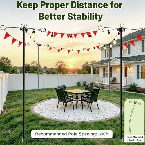 6 Pack Outdoor String Light Poles 10 ft with Detachable Side Crossbars, alternate view 6